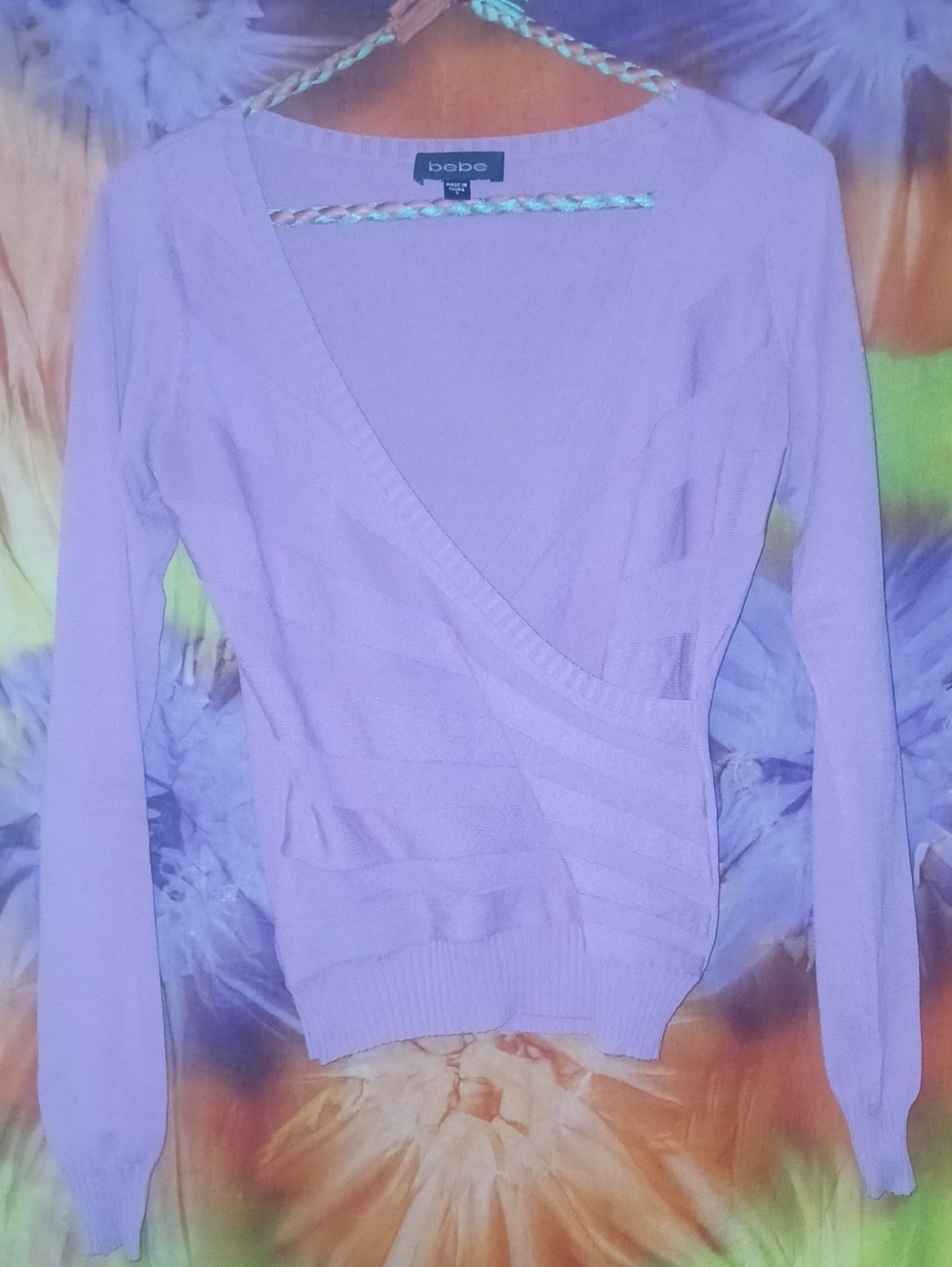 bebe Silk Light Lilac Faux Wrap Sweater Small